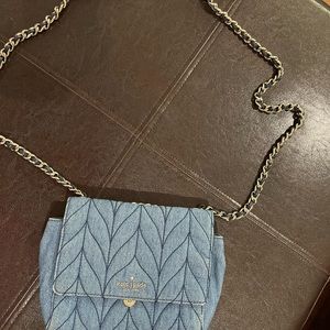 Kate Spade Blue Quilted Denim Chained Crossbody Bag.